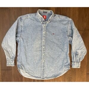 Norsport Vintage‎ 90's Blue Denim Shacket Men's Size XL Embroidered Boat